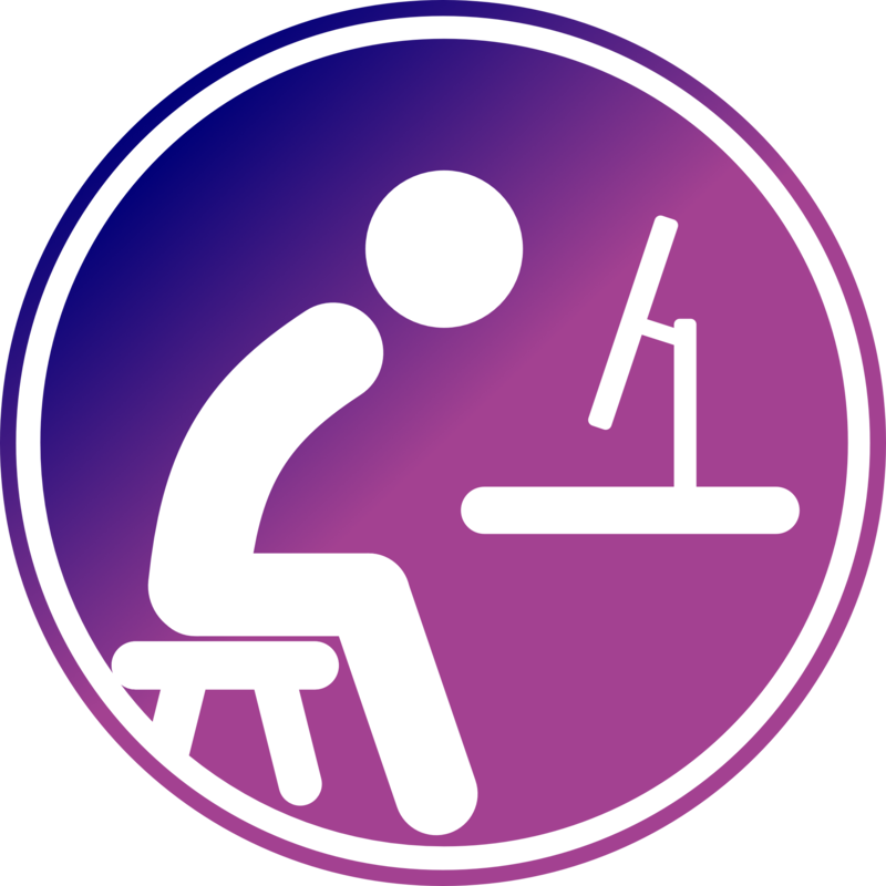 Person, die nach vorne gebeugt vor einem Bildschirm sitzt